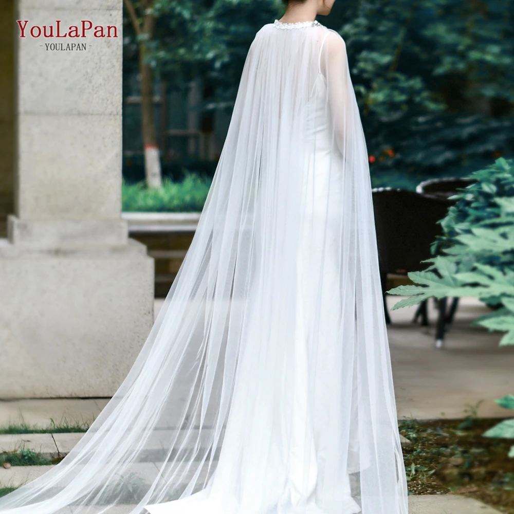 YouLaPan G22 3M Cô Dâu Đô Áo Bọc Lấp Lánh Kim Cương Appliqued Cưới Bolero Khăn Choàng Với Ren Dài Tàu Đảng Áo Khoác