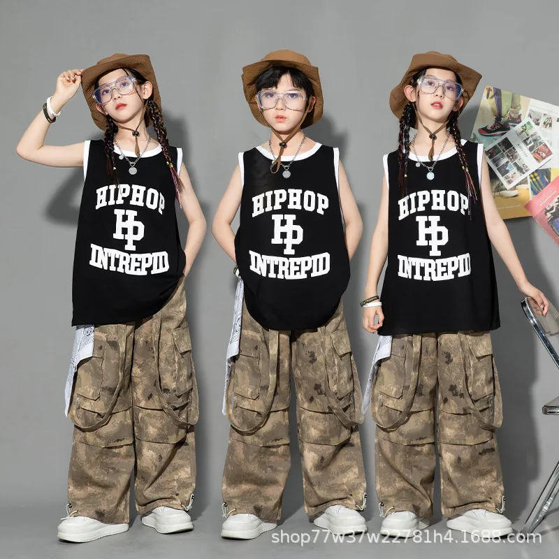 

Hip Hop Girls vest Top Street Dance Skirts Boys Sweatshirt Cargo Pants Kids Streetwear Children Jazz Costumes Clothes Sets