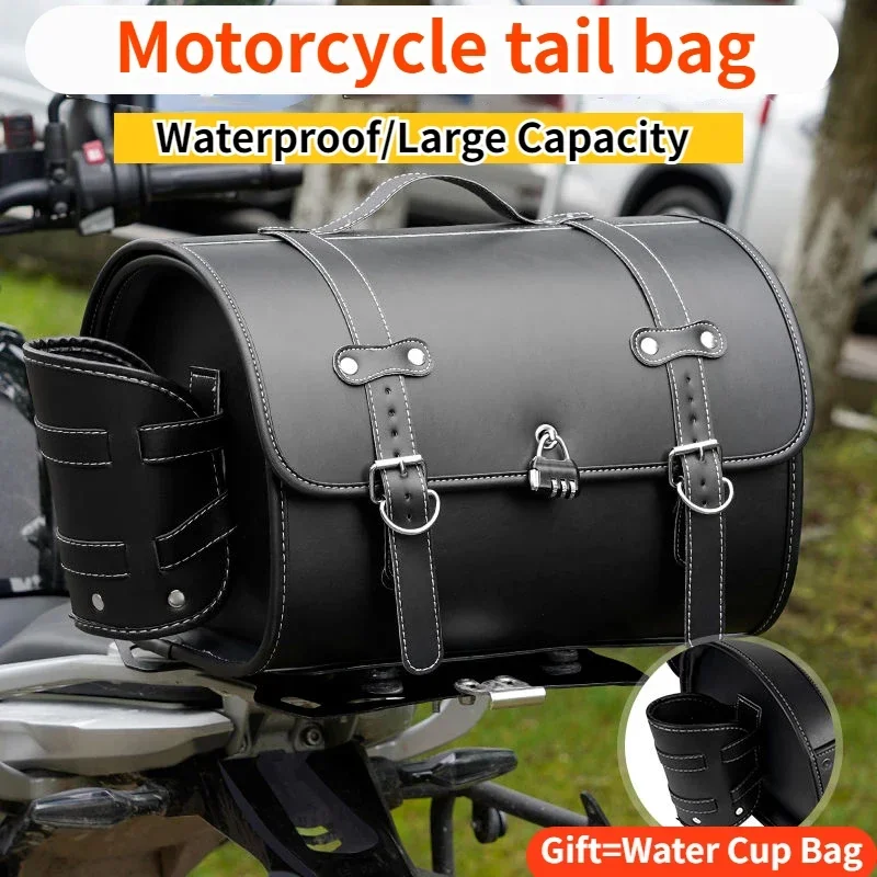 Motorcycle Waterproof  Tail Bag Retro Hard Shell Rear Trunk Large Capacity Helmet Storage Box Anti-theft Password Lock