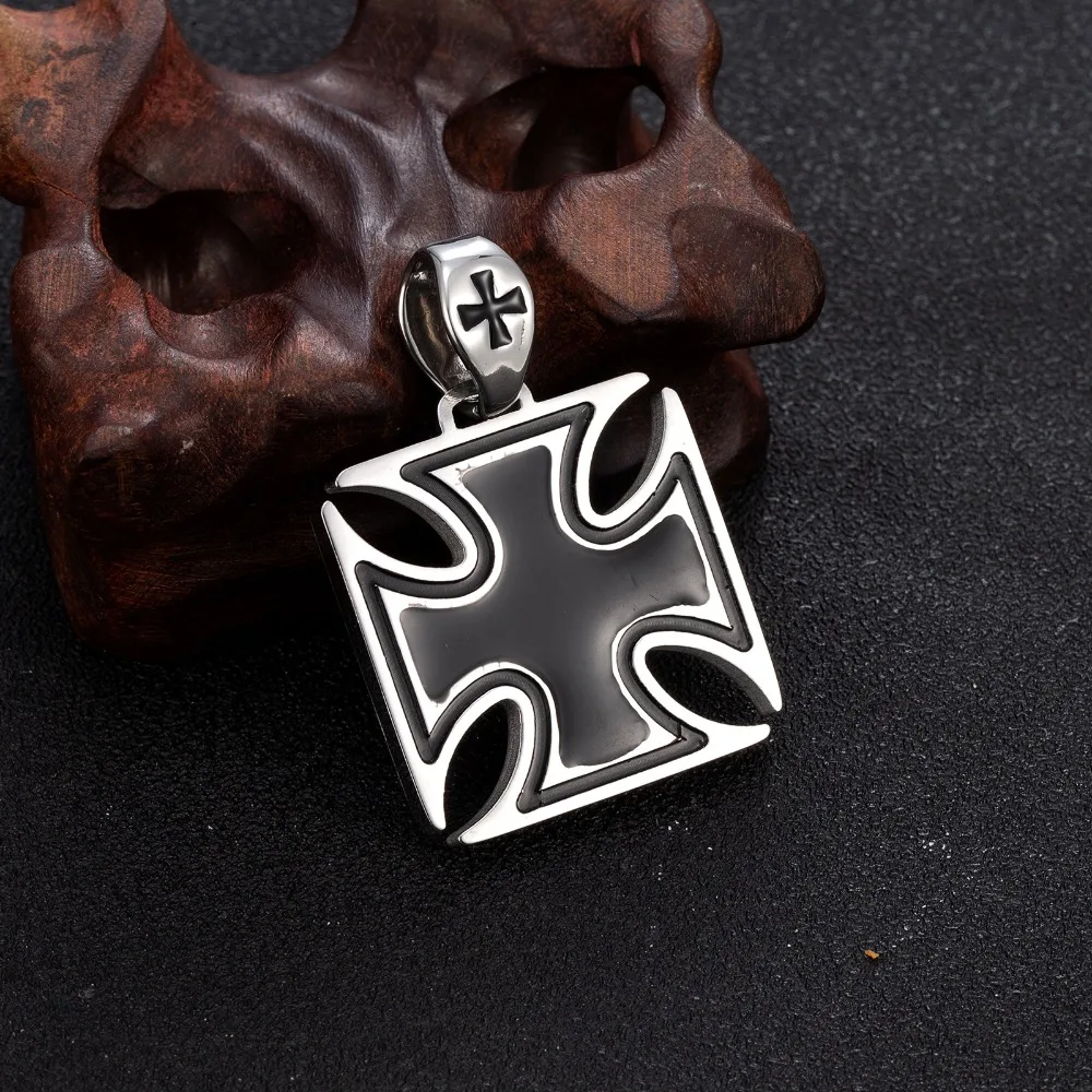 Fashion Cross Men\'s Necklace Vintage Knights Templar Iron Pendant  Biker Maltese Male Jewelry 24Inch Chain Link