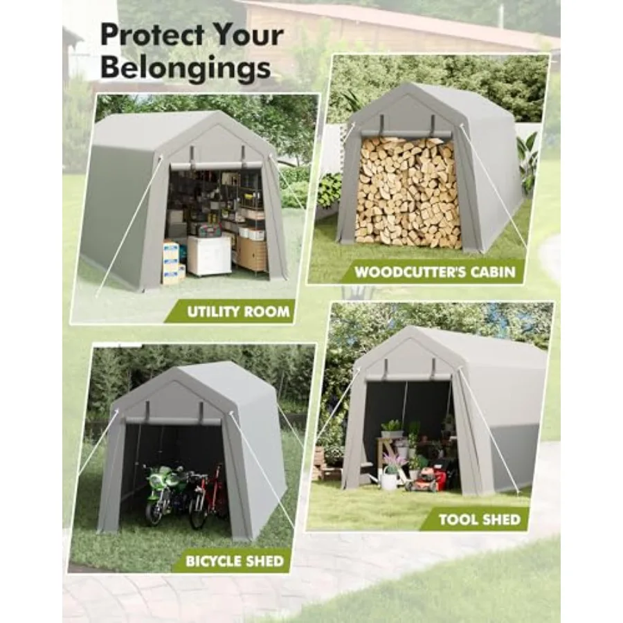 Outdoor carport shelter for cars motorcycles bikes lawn mowers RVs; heavy-duty waterproof tarp sidewalls; gray color; portable view 6