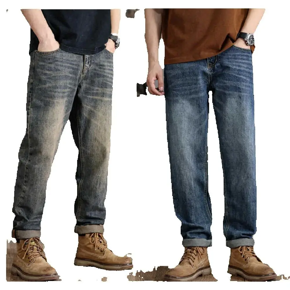 

Large Size Men's Nostalgic American Style Jeans Washed Straight Leg Denim Pants Size 28-48 Comfortable Fit Classic Blue