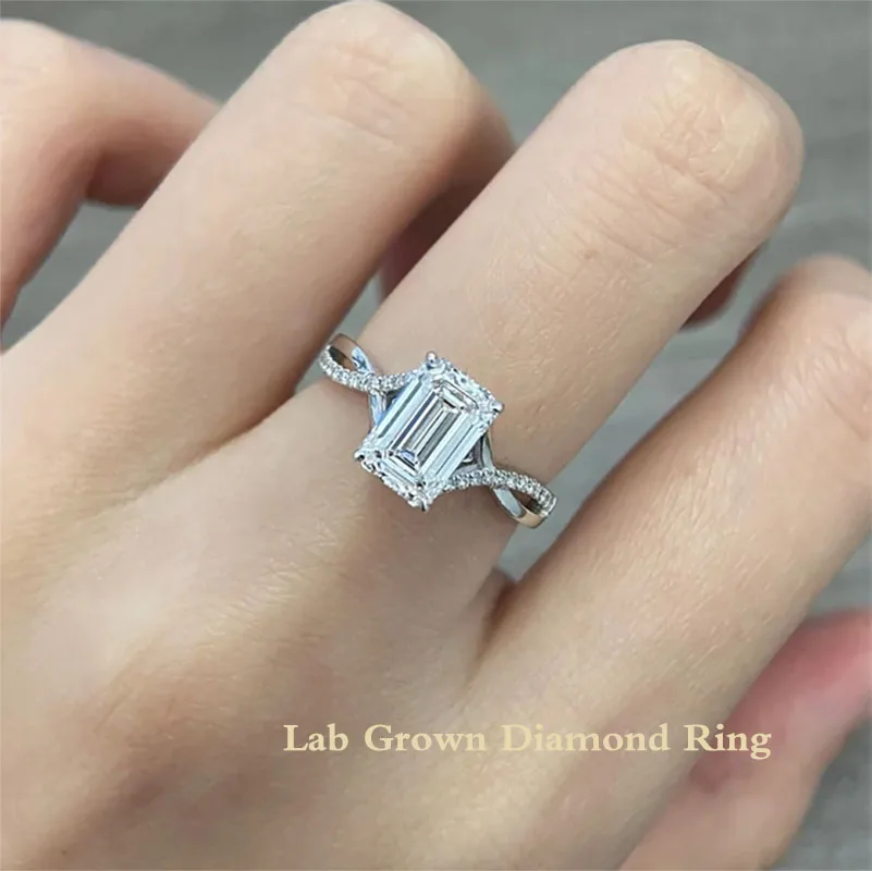 

2,0 CT EF VS-VVS Изумрудная огранка CVD HPHT Обручальное кольцо с бриллиантом, выращенное в лаборатории, платиновое 950, витое кольцо