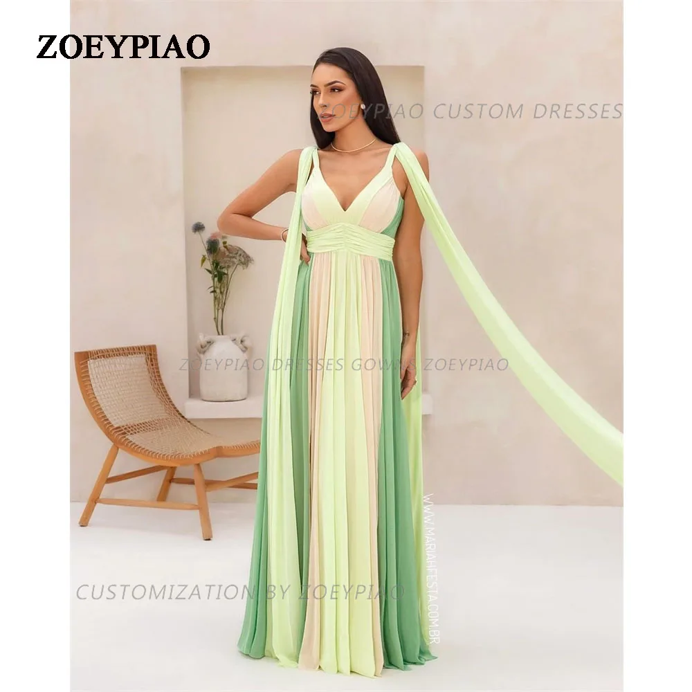 

Green Colorful A Line Prom Dresses Gown Deep V Neck Sleeveless Evening Party Gowns With Cape 2024 Women Arabia Wedding Dress