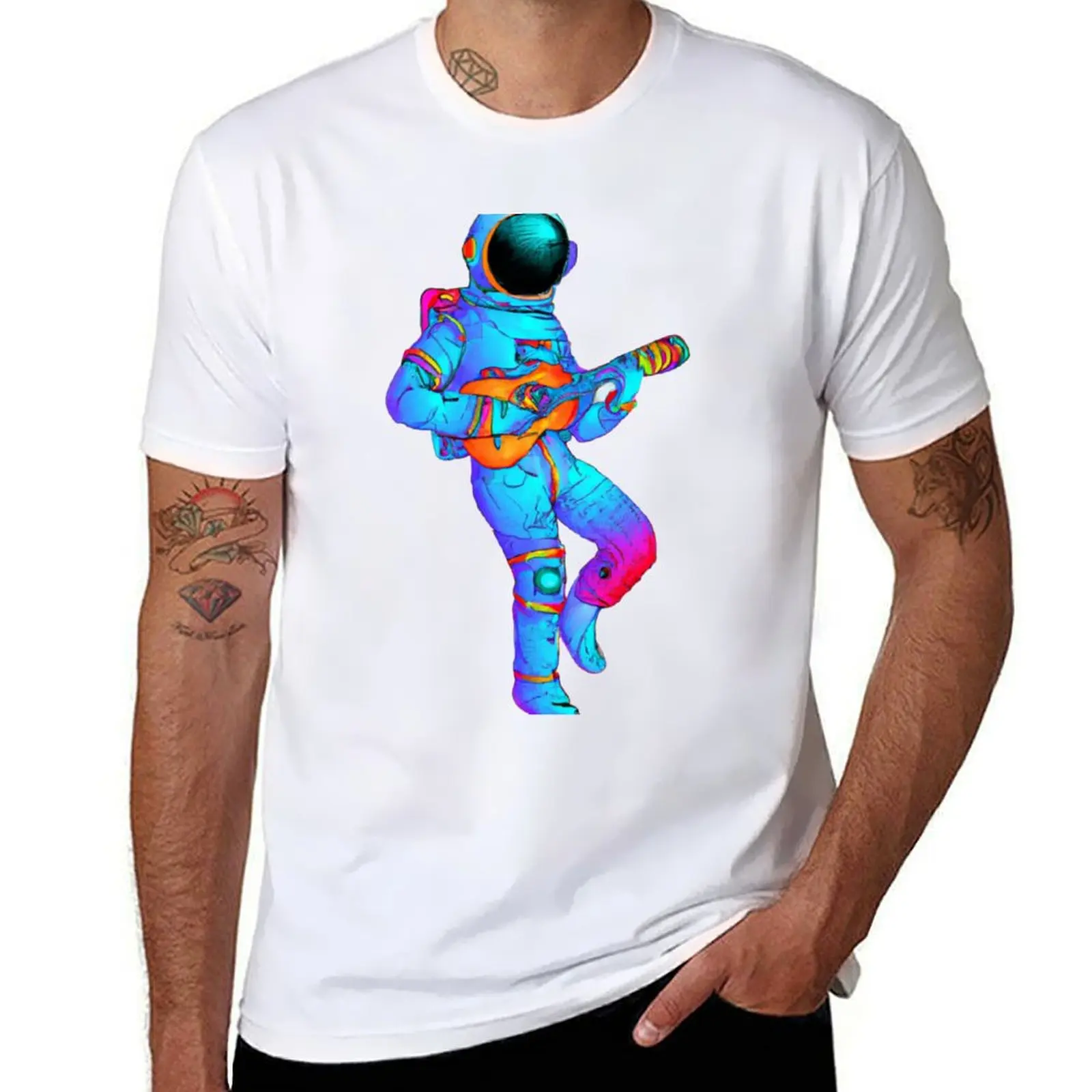 

Neon Ukulele Astronaut T-Shirt men t shirt cotton 100% cotton t shirts man 100% cotton t shirt pack T-shirt