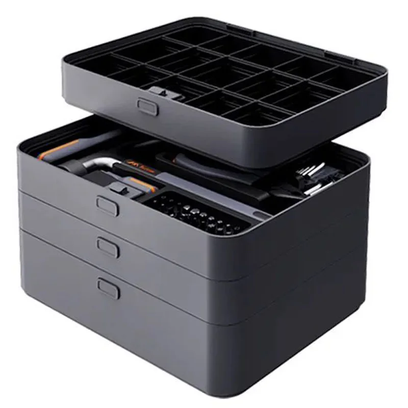 Boîte à outils combinée électrique domestique X9-ABCDEFGHI, combinaison gratuite en couches pour outils à main de bricolage et outils de réparation à domicile