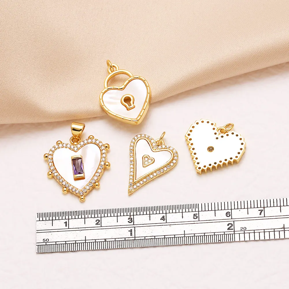 OCESRIO White Crystal Shell Heart Pendant For Necklace Copper Gold Plated Lock Handmade DIY Jewelry Making Supplies Pdta159