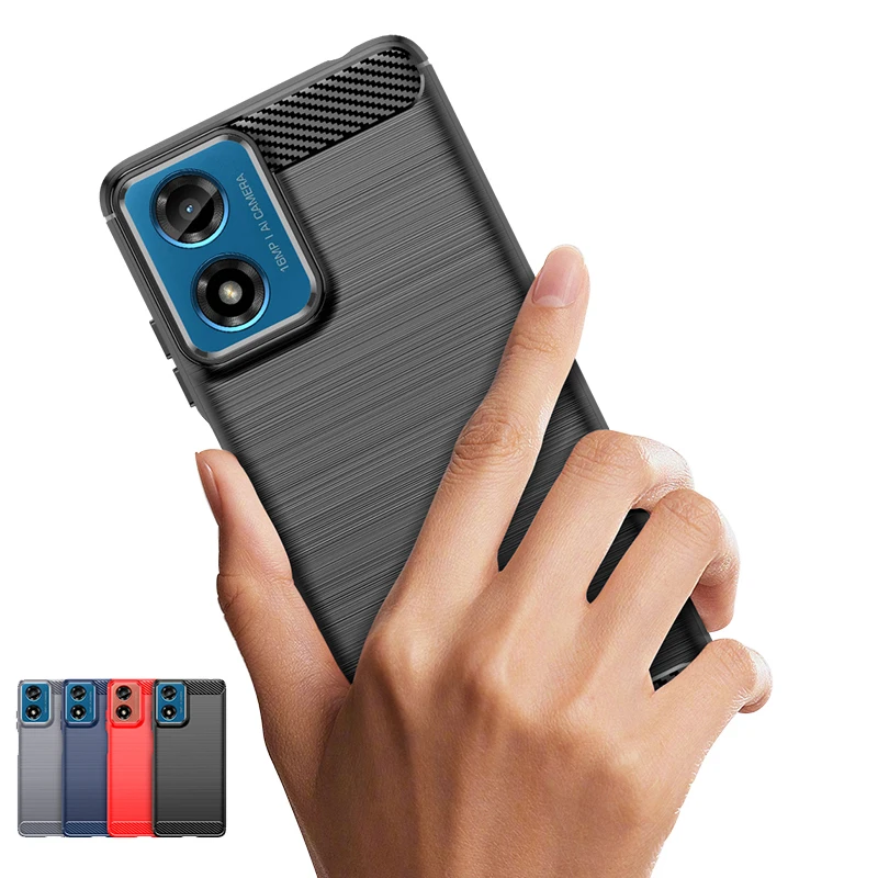 For Moto G04 Case Cover Moto G04 Capas Carbon Fiber Phone Bumper Back Shockproof Soft TPU Fundas Motorola Moto G 04 G04 G34 G24