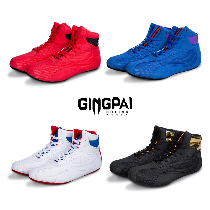 GINGPAI Wrestling Shoes Professional Boxing Shoes Men's Training Shoes Tendon Bottom Artificial Leather Sports Shoes Breathable