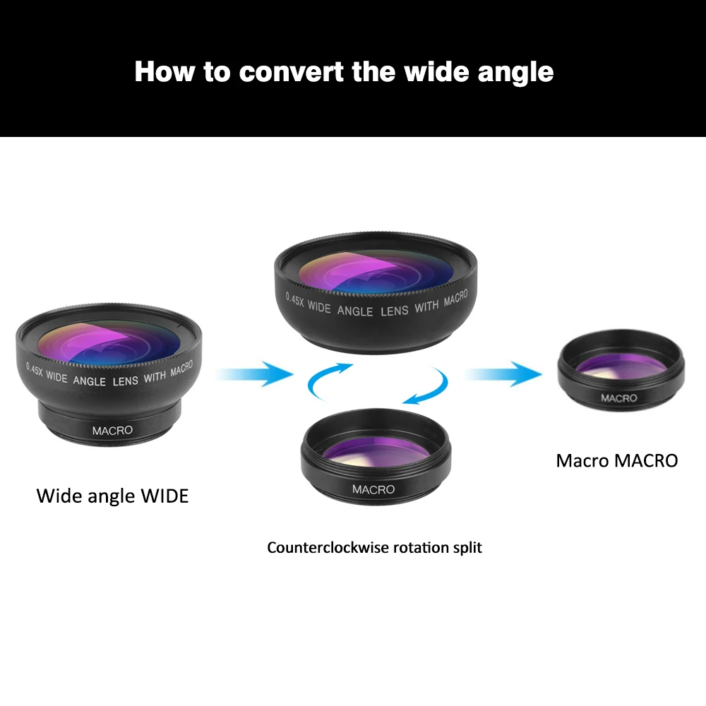 Mcoplus 0.45X Obiettivo macro grandangolare 2 in 1 per HUAWEI Xiaomi IPhone 12 Pro Max 11 8 7 Plus 14 13 Pro 6Plus