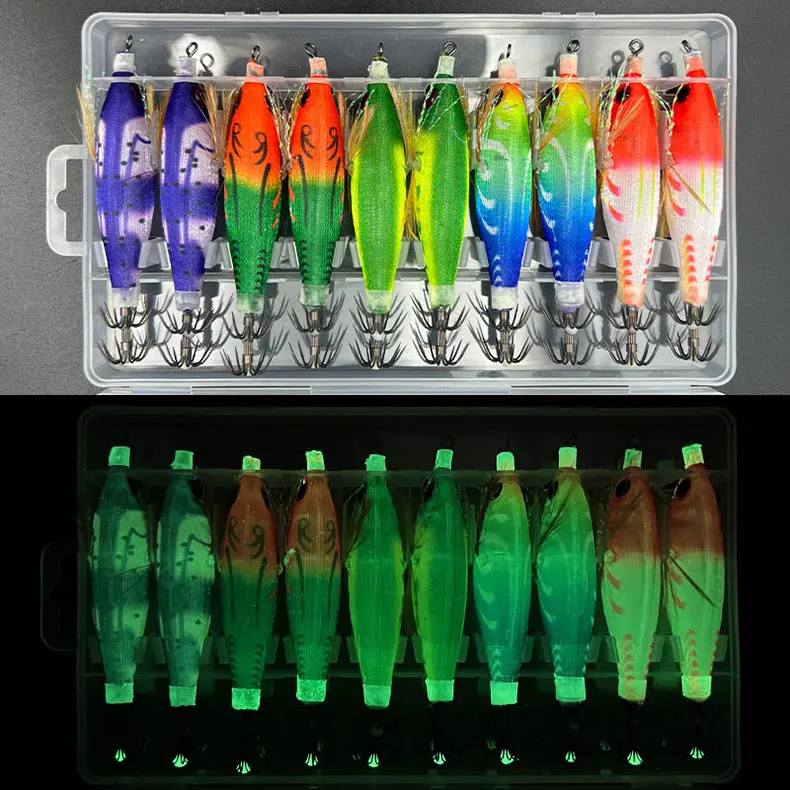 ShareShark 10 Stück/Box Leuchtende Tintenfisch-Jigs, Salzwasser-Angelköder, Meeresfischerei-Köder für Oktopus, Tintenfisch und Krake – Detail 4