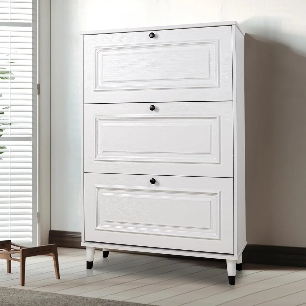 

Shoe cabinet with 3 flip drawers, independent narrow shoe storage cabinet, capable of storing 18-24 pairs of shoes