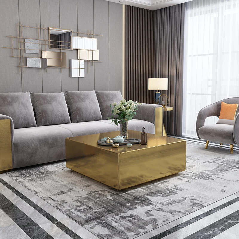 Coffee table stainless steel brushed gold square luxury atmosphere living room home simple