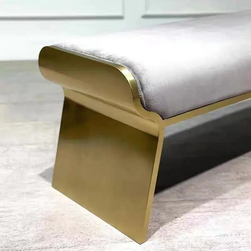 Italian light luxury, stainless steel bedside stool, bedroom bench, home shoe change, clothing store rest