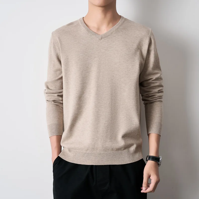 قطعة واحدة دروبشيبينغ الربيع والخريف جديد بلون سترة الرجال بسيطة طويلة الأكمام قاعدة قميص الشباب محبوك Sweate