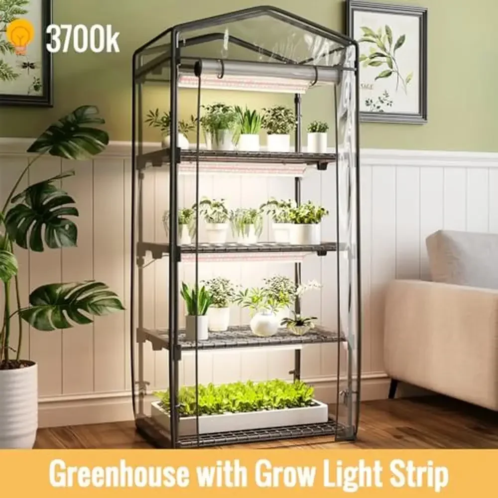 4 Tier Mini Greenhouse with PVC Cover and Roll Up Door Portable Indoor/Outdoor Plant Shelves Waterproof and Durable Ideal