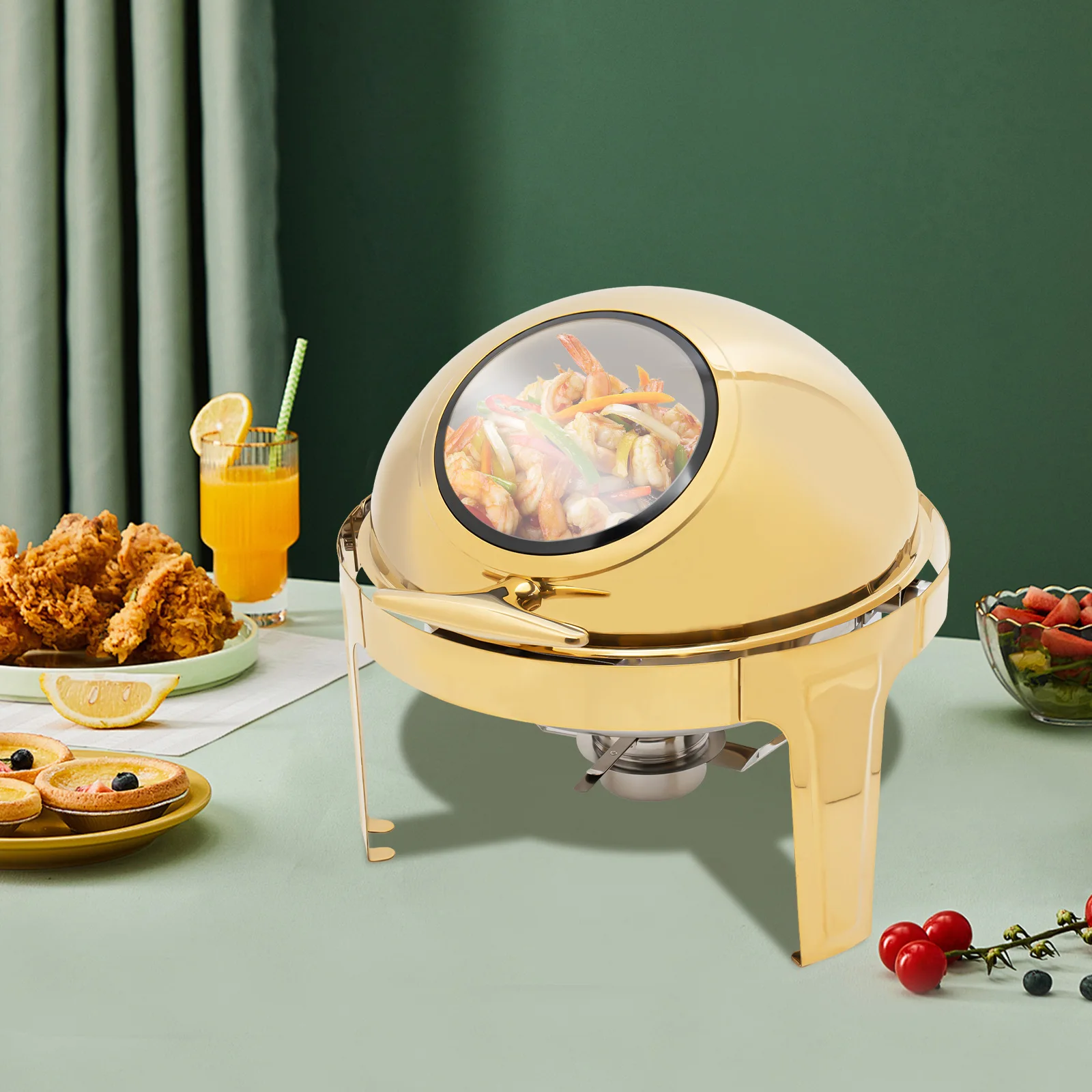 

6L Round Chafing Dish Buffet Set Buffet Warmers Set Roll Top Stainless Steel Buffet Warmer for Weddings Parties Banquets