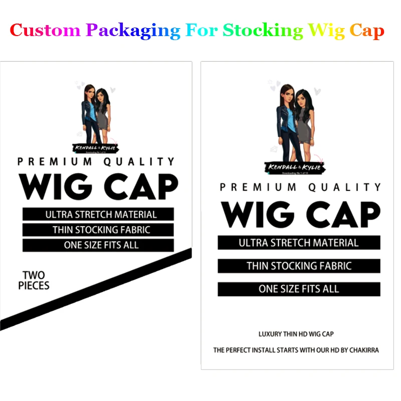 50Packs Custom Logo Packaging For Stocking Wig Cap Printed Logo For Wig Cap Packaging Private Label Mesh Lace Hairnet Wholesale