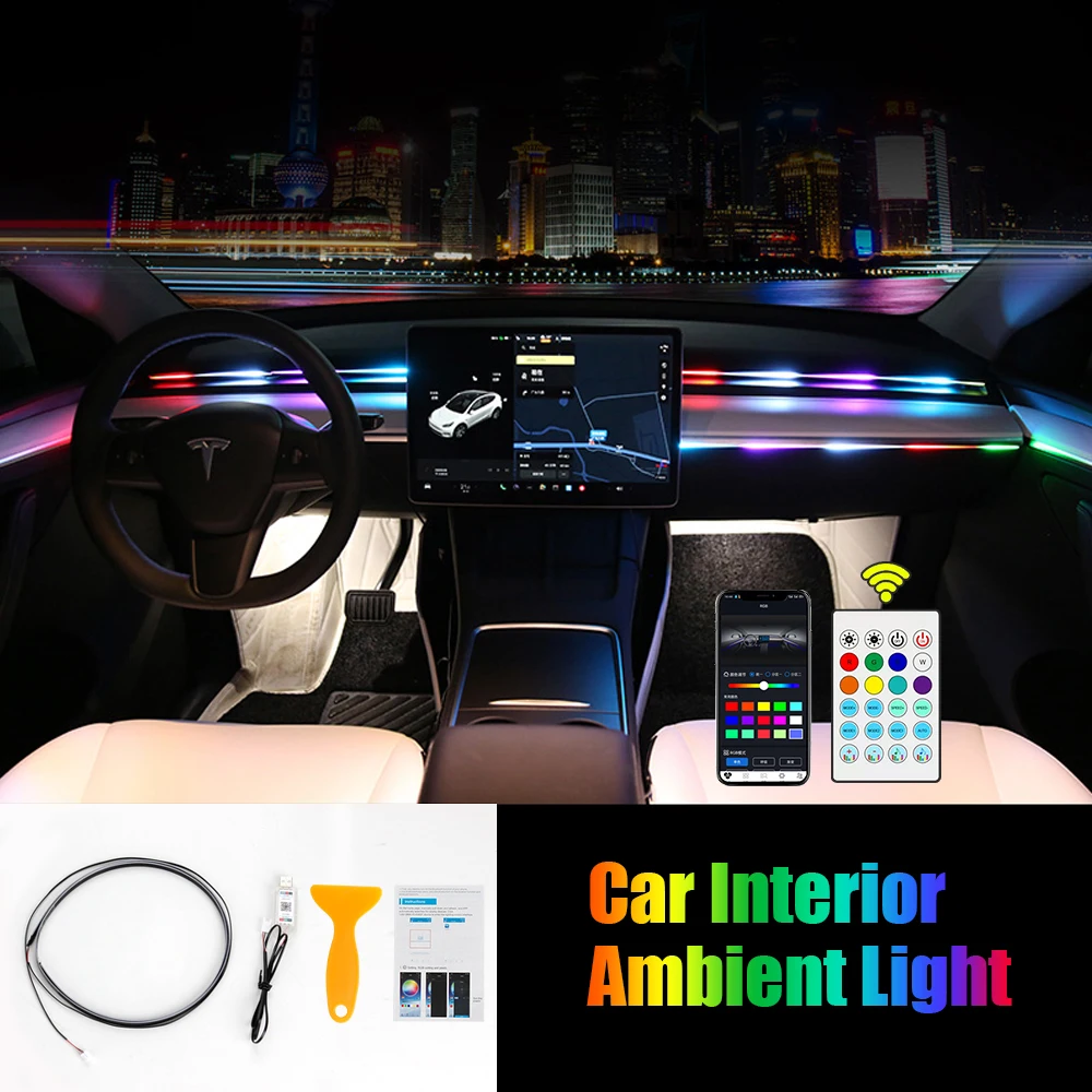 

OKEEN LED Car Ambient Lamp RGB With App Remote Control Streamer Flexible Neon Strip Universal Auto Interior Decorative Light 12V