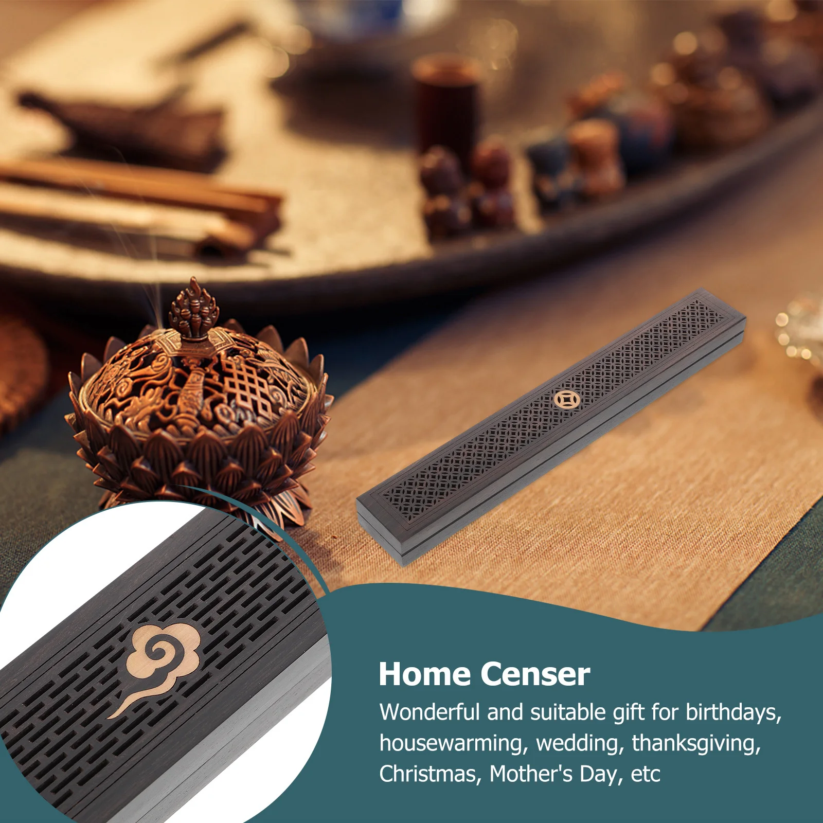 

Decor Wooden Censer Exquisite Black Ebony Incense Burner Holder Home Decor Aromatherapy Ornament for Stress Relief Meditation