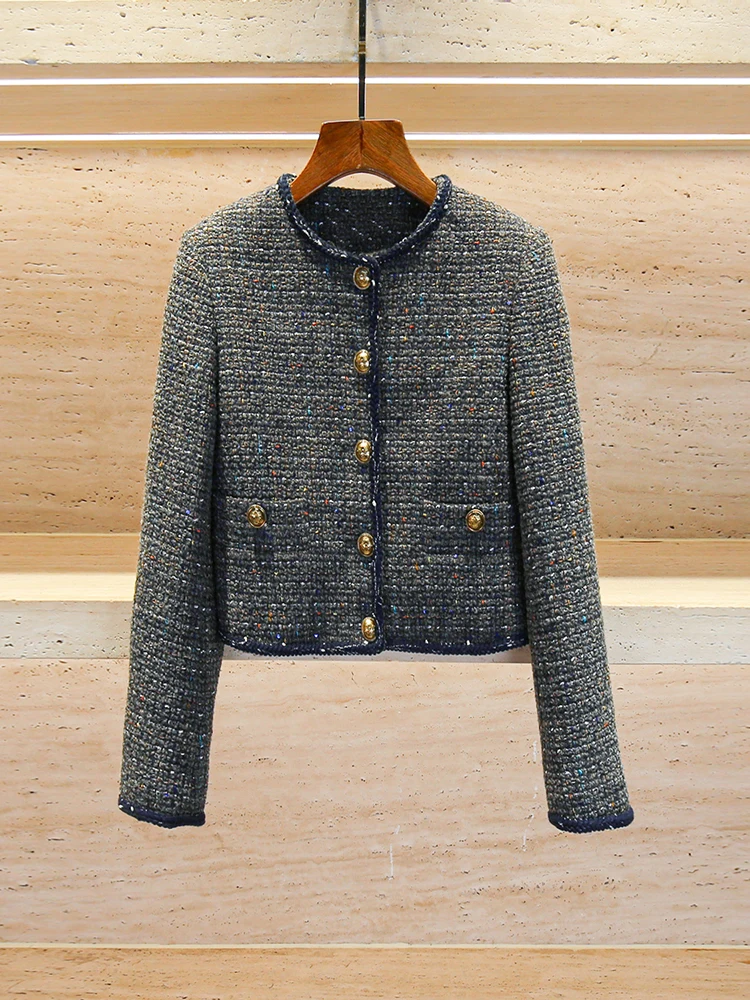 

S Home Nan You Высококачественное женское осенне-зимнее твидовое клетчатое открытое пальто-кардиган Small Fraance Sle Long Sve round Ne o...