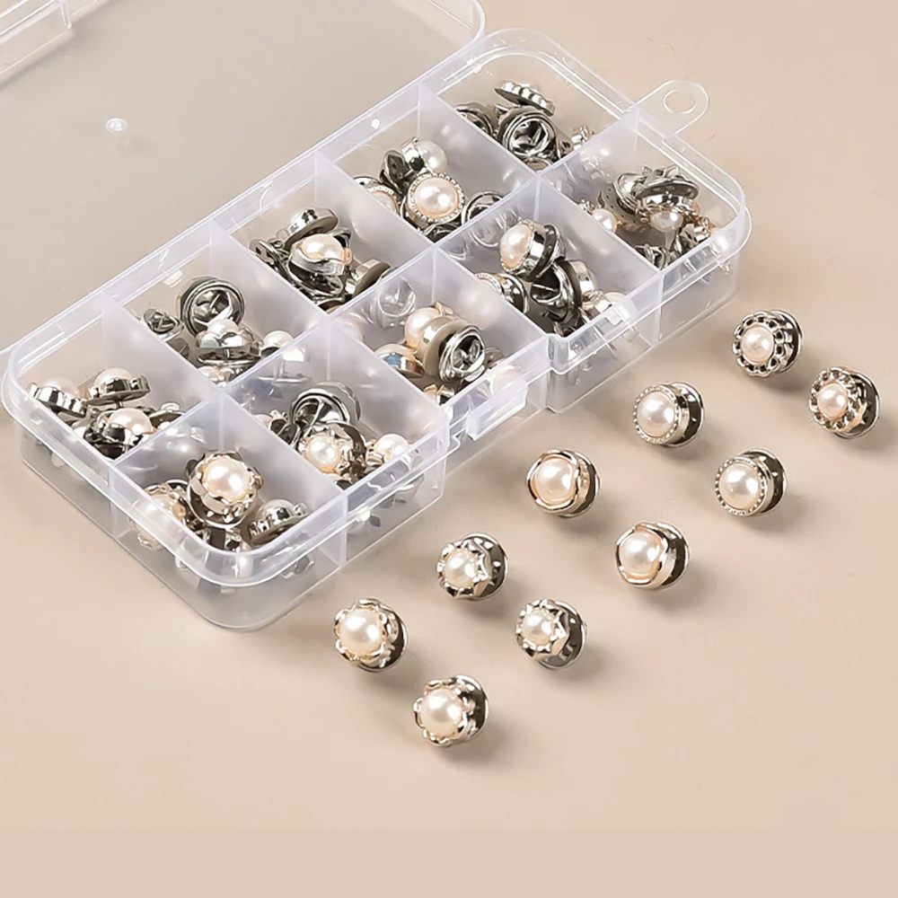 50pcs Women's Shirt Button Pins with Storage Box Safety Mini Pins for Sweaters Shawls Dresses Wedding DIY (Random Style)