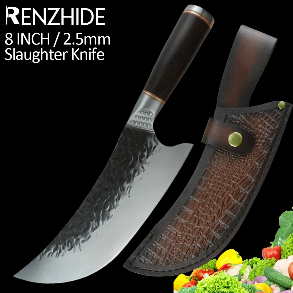 

RZD Slaughter Cleaver Knife Stainless Steel 5CR15mov 8'' INCH Chopping Cutting Slicing Meat Bone Chicken Fish Chef Knife Cover