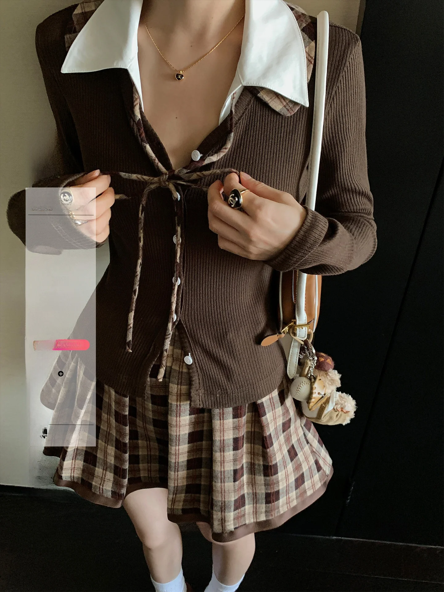 

LIONE Nottingham Diary Long Sleeve T-Shirt Color Block Skirt Set Casual Style Spring Fashion Women's Ensemble