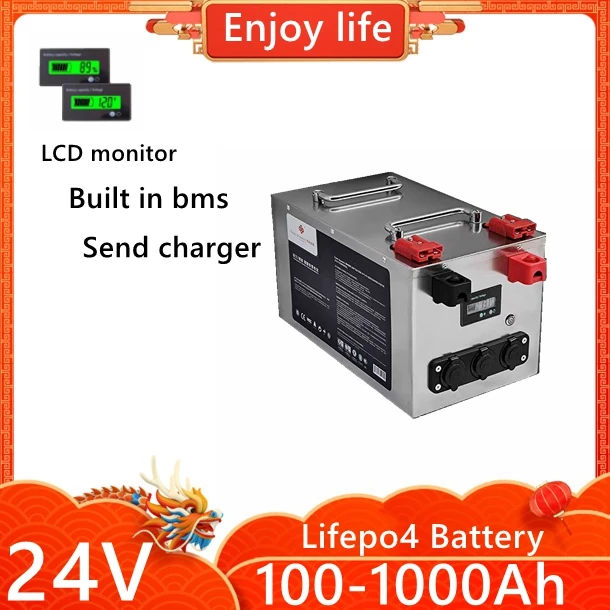 24V 100Ah Lifepo4 Battery 200Ah 300Ah 400Ah 500Ah 600Ah 800Ah 1000Ah Lithium Iron Phosphate for 2KW Solar System RV Outdoor