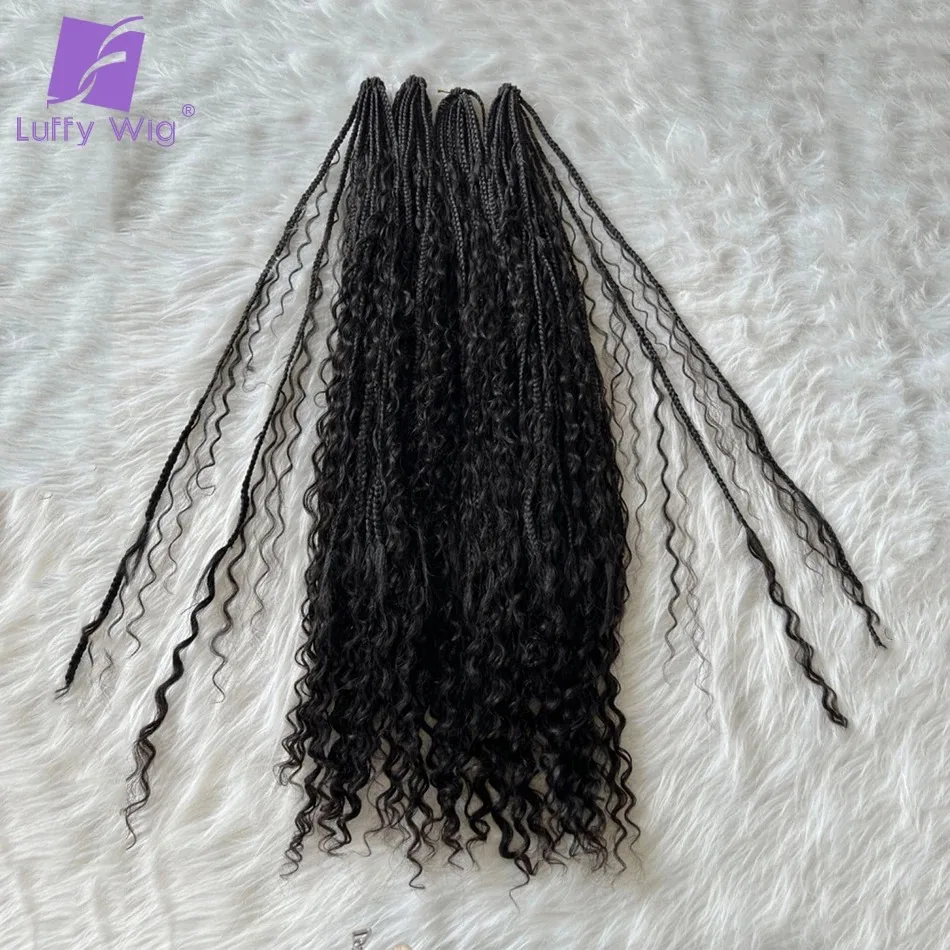 Boho Knotless Braids Crochet With Human Hair Curls Pre-looped Synthetic Braiding Hair Extensions Goddess Boho Box Braids Luffy