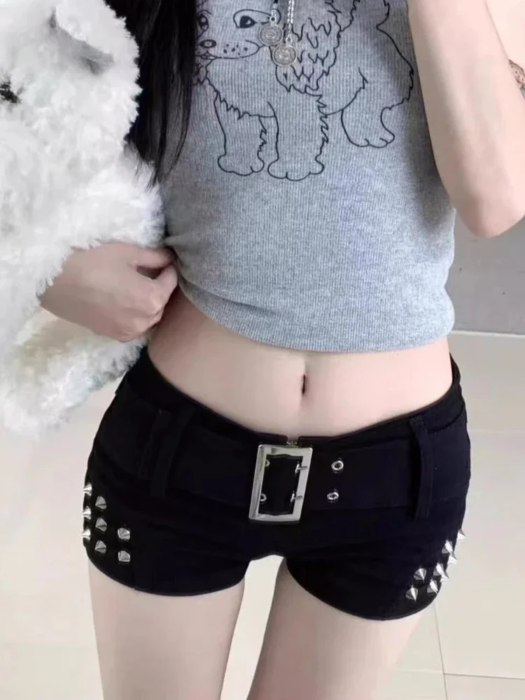 

Американские шорты с заклепками, женские винтажные облегающие джинсовые сексуальные шорты Y2k, летние хипстерские готические шорты в стиле Харадзюку, модные Hotsweet с низкой талией High Street