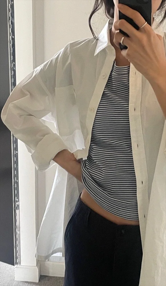 동대문 INS 라운드넥 반팔 슬림핏 숄더 티셔츠 면 00% 플레인 스트라이프 여성용 탑