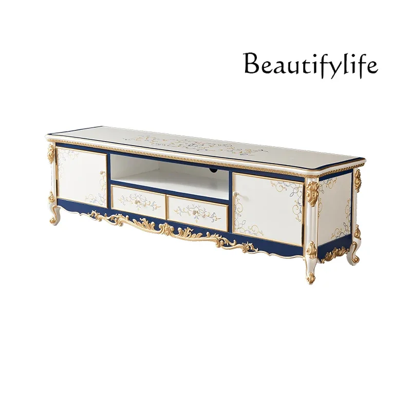 

muebles de salónLight Luxury Coffee Table TV Cabinet Combination All Solid Wood French Side Cabinet Living Room American Painted