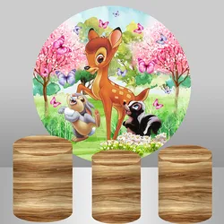 Disney Bambi Spring Flowers Round Circle Backdrops Wood Baby Shower Girls Birthday Party Backdrops Cylinder Covers Elastic