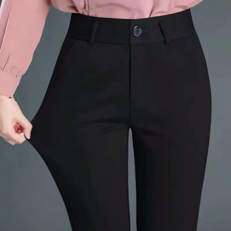 Elastic Straight Leg Work Pants for Women Spring Summer Office Formal Trousers Professional Ladies Suit Pants Black OL Pants
