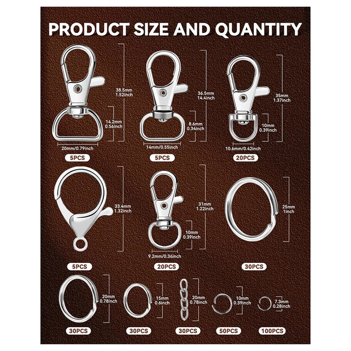 مجموعة صنع سلسلة المفاتيح ABQR - مشبك سلسلة مفاتيح مع حلقة مفاتيح، خطاف دوار، حلقة قفز وسلسلة موسع للحرف اليدوية، مشاريع DIY