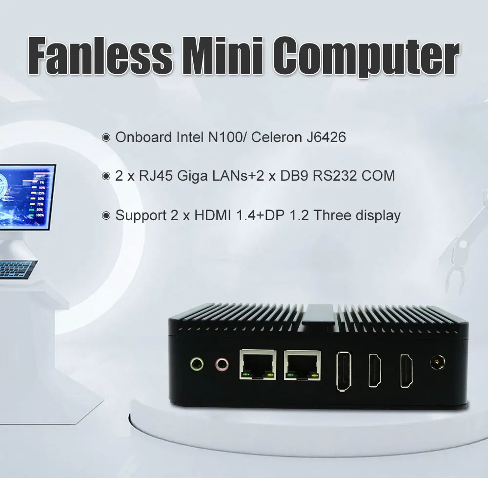 

Eglobal Rugged Industrial Fanless Mini PC Computer 12th Gen Intel N100 J6426 Win10 Win11 Desktop 2 Lan 2 Com 3 Display 500G SSD