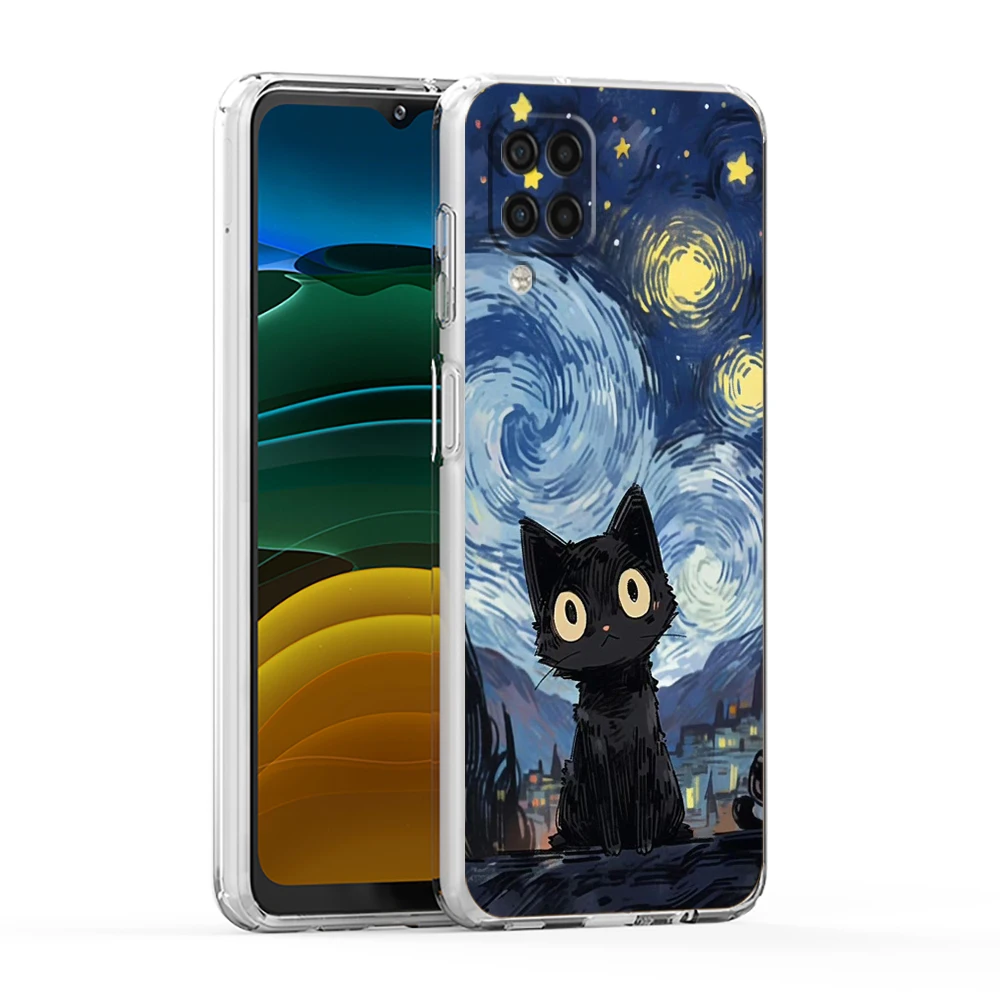 Artistic Black Cat Starry Night Case For Samsung A13 A33 A35 A55 A73 A53 A23 A51 A71 A21S A31 A41 A05s A03S A15 A25 5G Cover