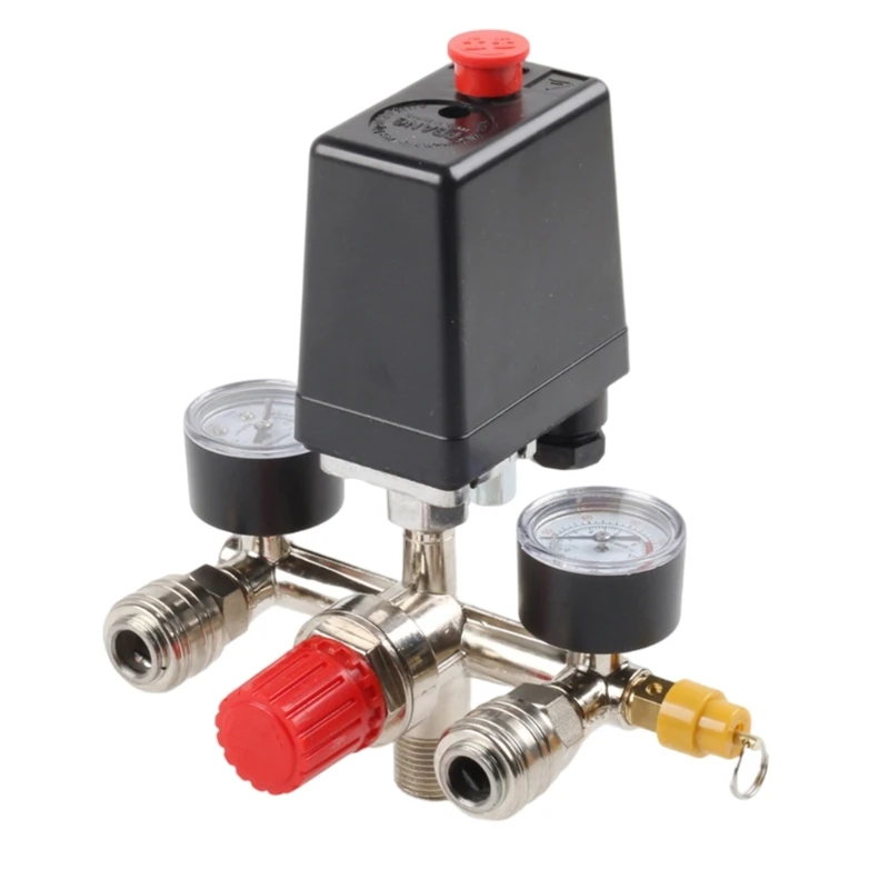 

90-125psi 220V Air Compressor Pressure Valves Switchs Manifold Relief Regulator Gauges Lighting Accessories Switches