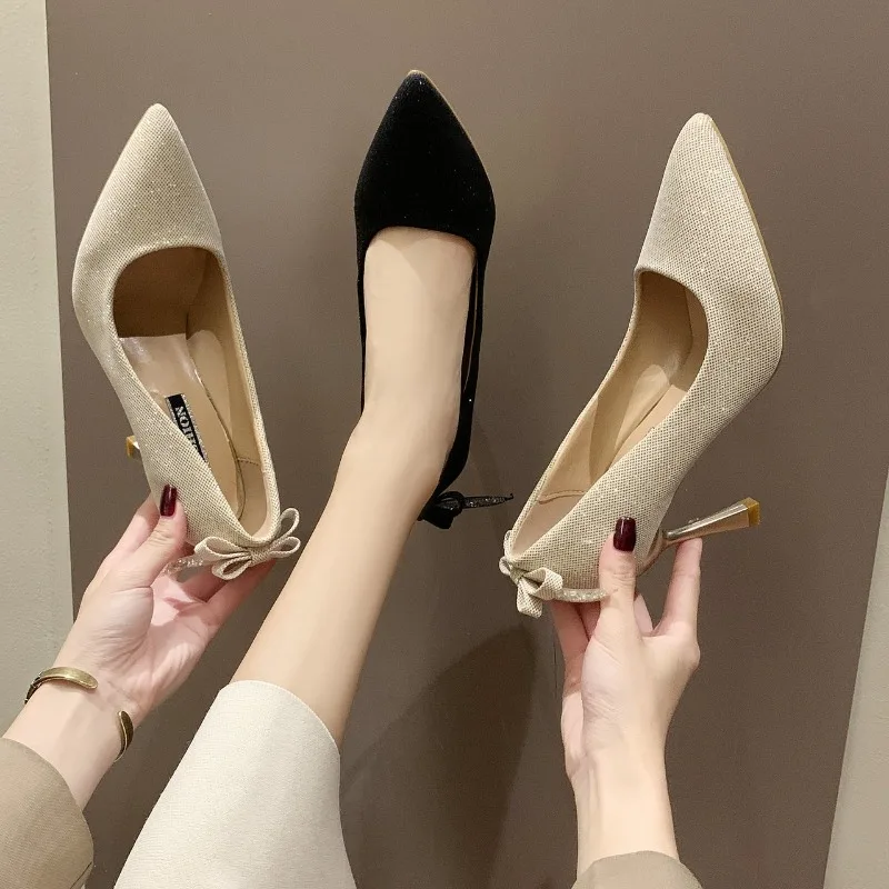 

New temperament pointed toe thin heel comfortable single shoes feminine fashion Internet celebrity casual versatile high heels