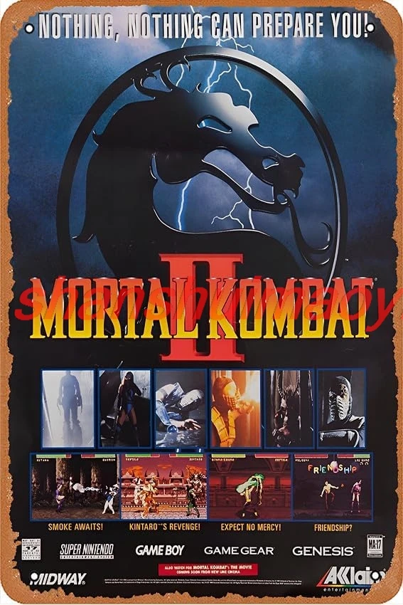Mortal Kombat Tin Painting Tin Sign Metal Sign Vintage Metal Poster Home Wall Decoration, Multicolor, 8in x 12in sign
