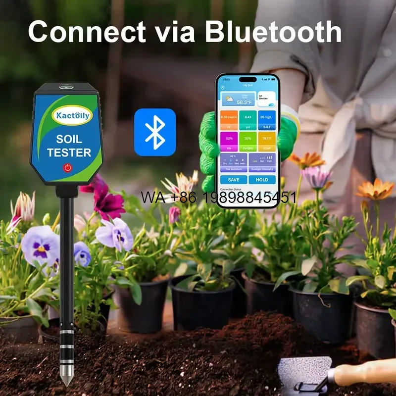 Wmwmnu for Multiparameter 8-1 BT Wireless Soil Tester Measures Soil EC PH Moisture Humidity Temp Salt Fertility Sensor Meter