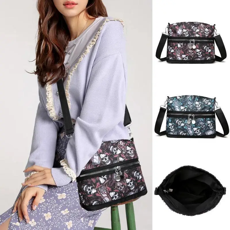 Gothic Style Casual Commuter Bag Skull Print Graffiti Shoulder Bag Fashion Messenger Bag