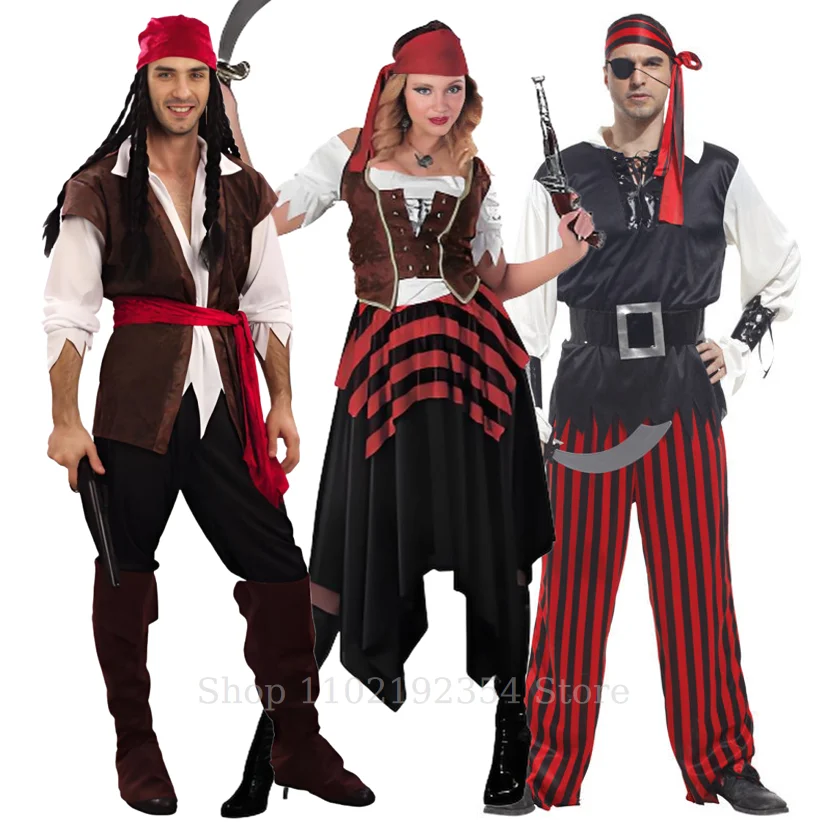 

Halloween Pirate Cosplay Costume Man and Woman Party Dress up Suit Caribbean pirate Captain Stage Performance Wear