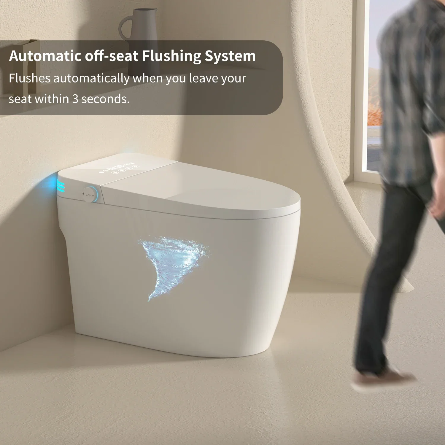 Smart Toilet with Bidet Built In, Tankless, Foot Sensing , AUTO Open/Close Lid, Heated Bidet Toilet Seat with AUTO Flush,Air Dry