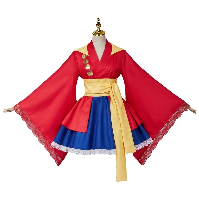 

Japanese-Style Kimono Cosplay Dress - Ruffled Layered Outfit with Lace Trim, Ideal for Anime Cosplay Events & Themed Parties