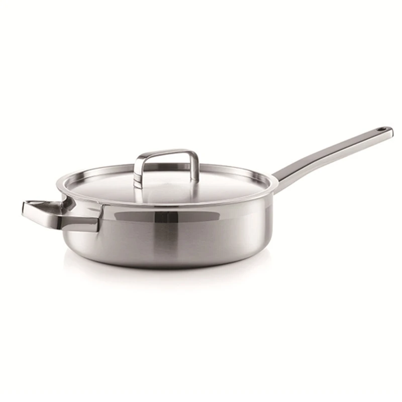 Multi-Ply Clad Stainless Steel Saute Pan 9.5 inch Frying Pan With Lid Multipurpose Cooking Pot for Induction Gas Stove Skillet