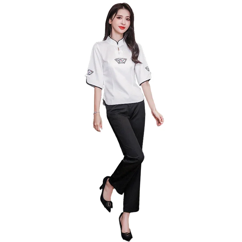 

Beauty Salon Spa Uniforms Institution Nail Salon Overalls Pedicure Massage Workwear Chinese Style Female Esthetician Uniform Set