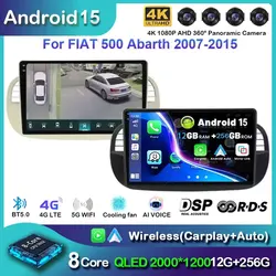 Android 15 Car Radio For Fiat 500 Navigation GPS Multimedia Player stereo 5GWiF+4G SIM BT wireless auto Carplay 360 Camera 2 DIN