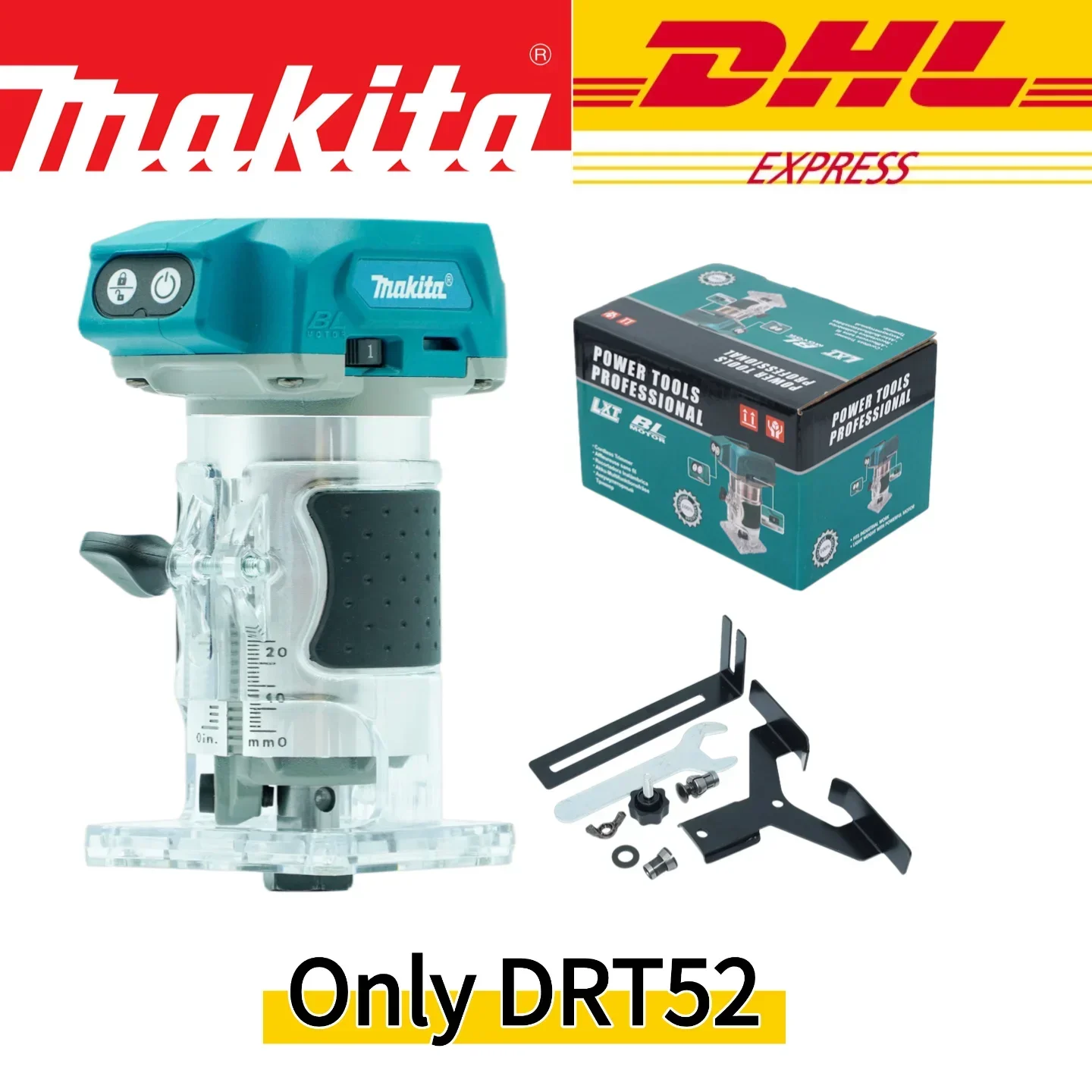Makita DRT52 18V Défonceuse sans fil sans balais 30000 tr/min 1/4" 6mm pour le fraisage, le rainurage et la sculpture du bois, unité nue